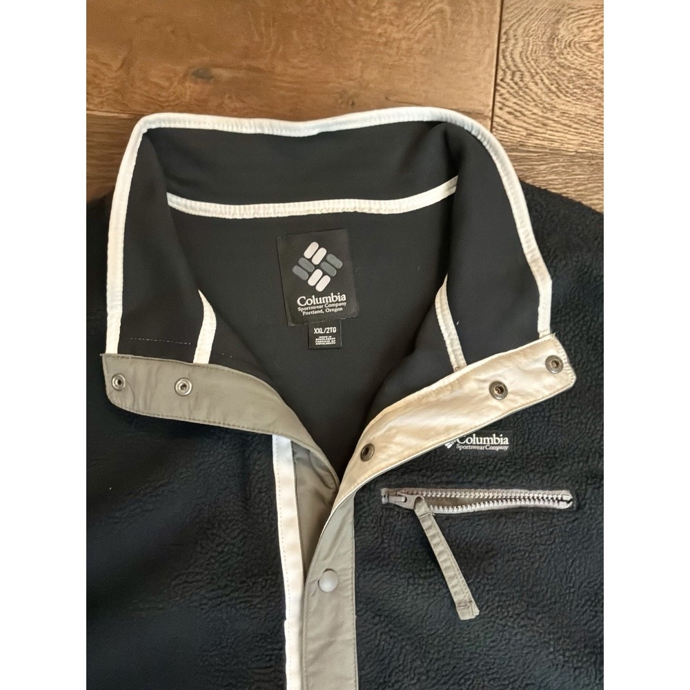 Columbia Fleece Vest Men's XXL Black Snap Front Outdoor Full Zip Pocket - Picture 4 of 5